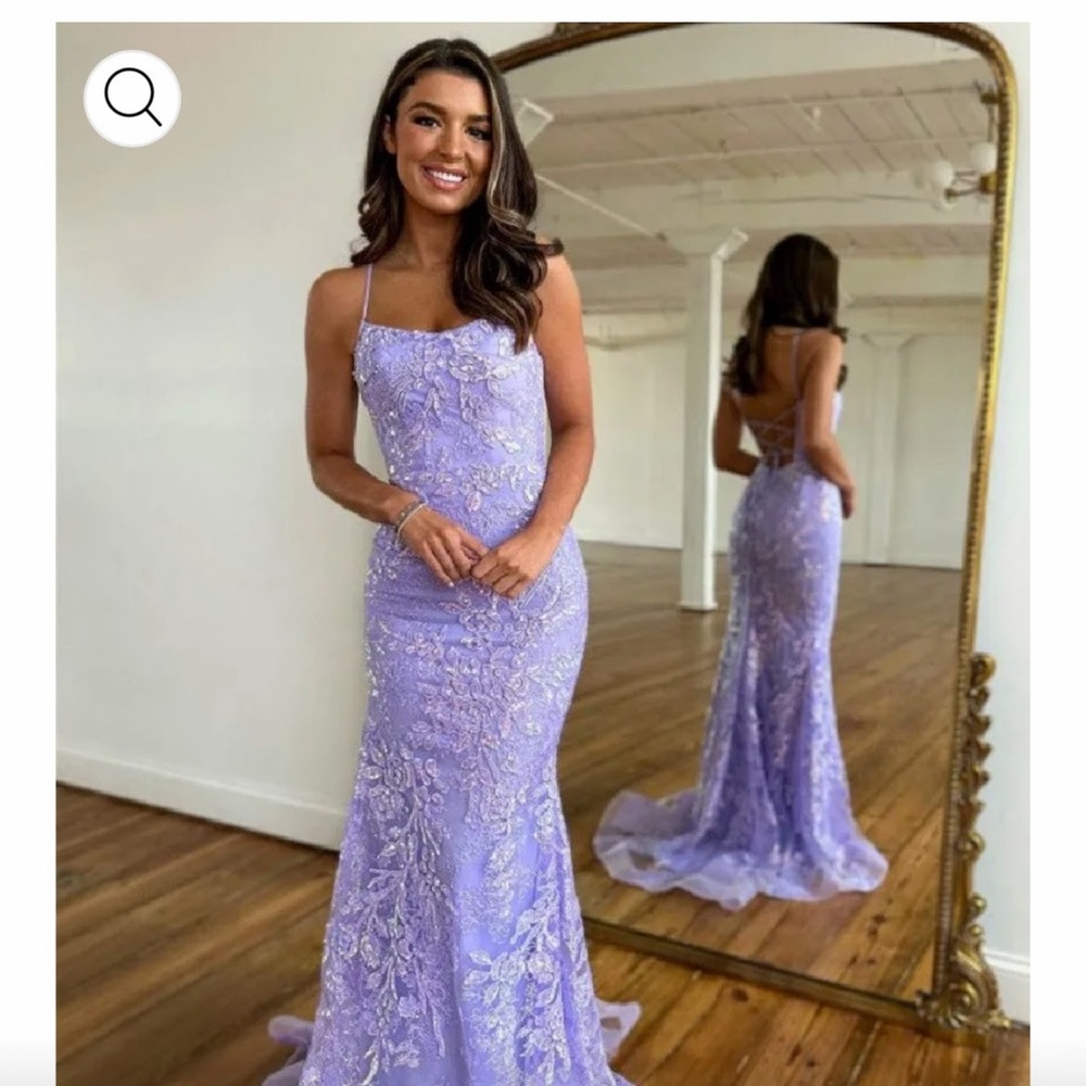 Elegant Lavender Lace Evening Gown